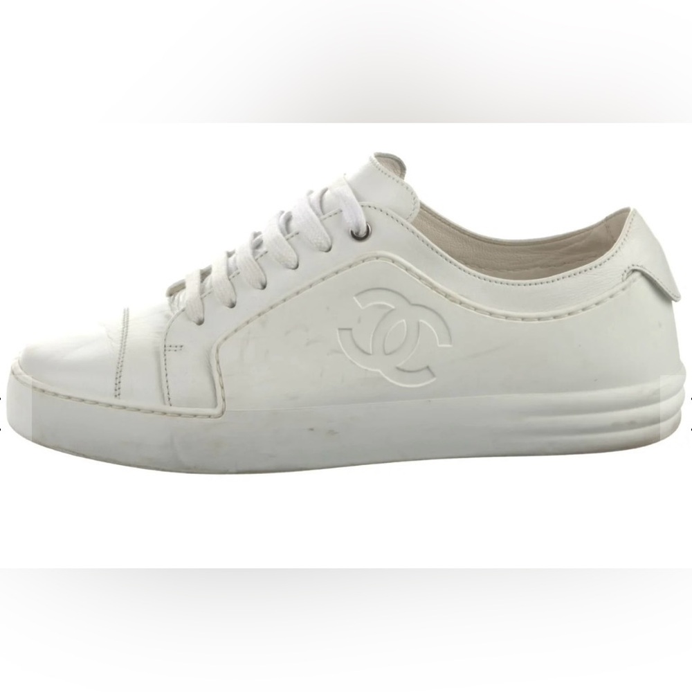 CHANEL Classic White Leather Sneakers